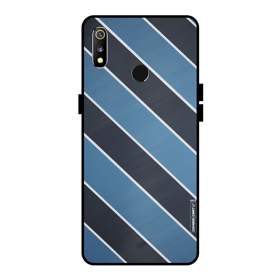Blue Black Stripes Metal Back Case for Realme 3i