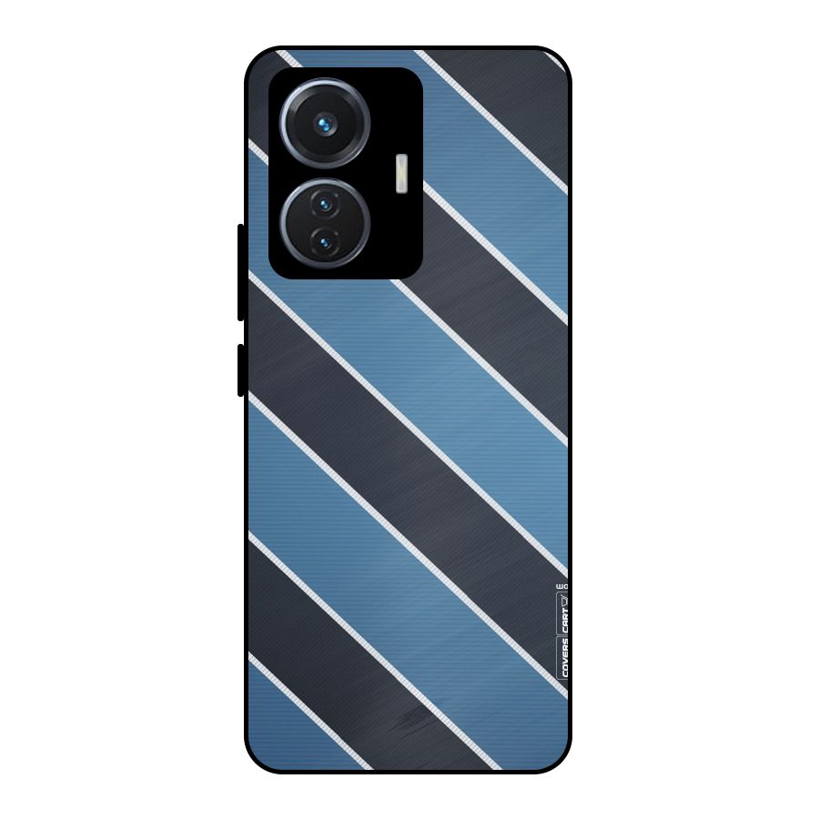 Blue Black Stripes Metal Back Case for Vivo T1 44W