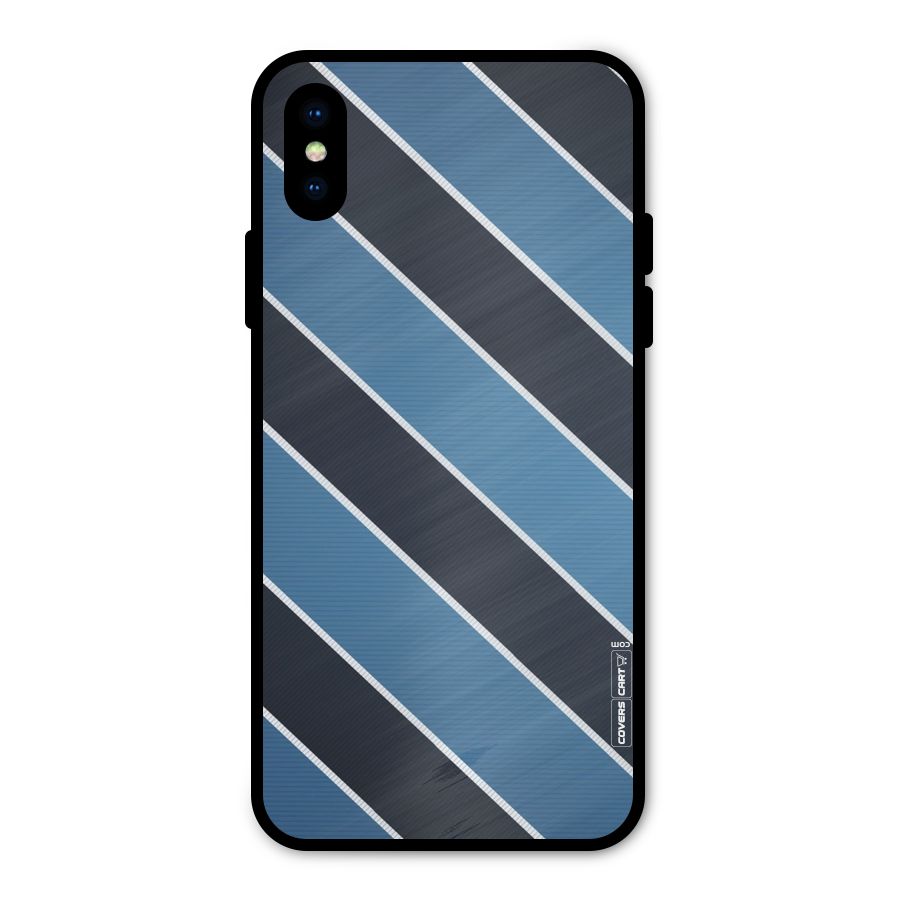Blue Black Stripes Metal Back Case for iPhone X
