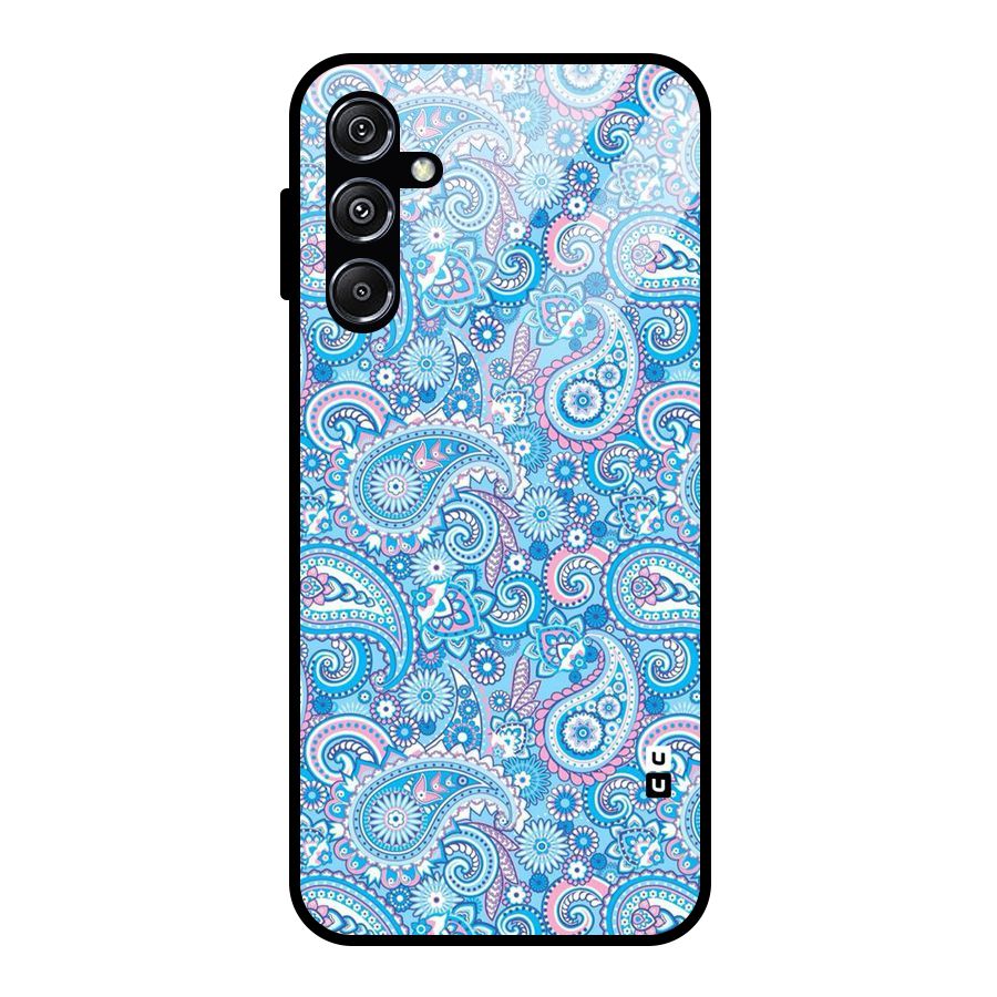 Blue Block Pattern Glass Back Case for Galaxy M34 5G
