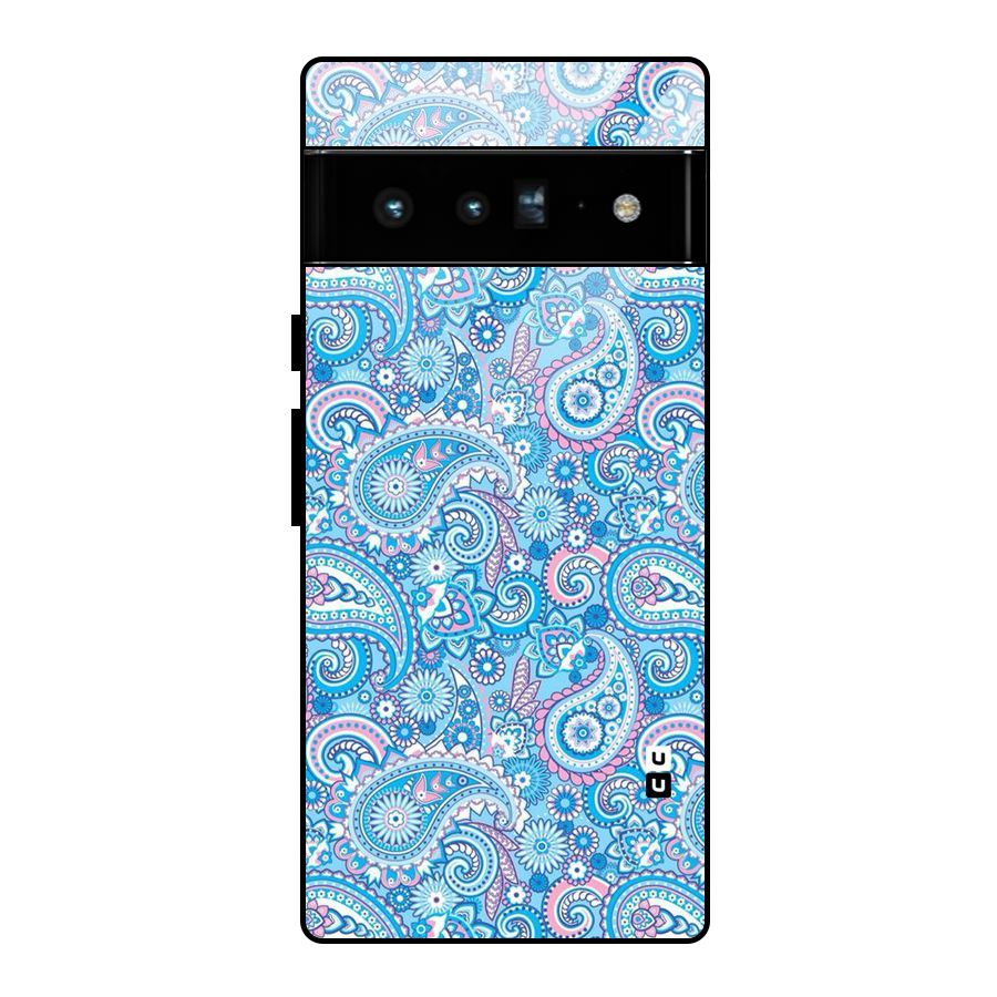 Blue Block Pattern Glass Back Case for Google Pixel 6 Pro