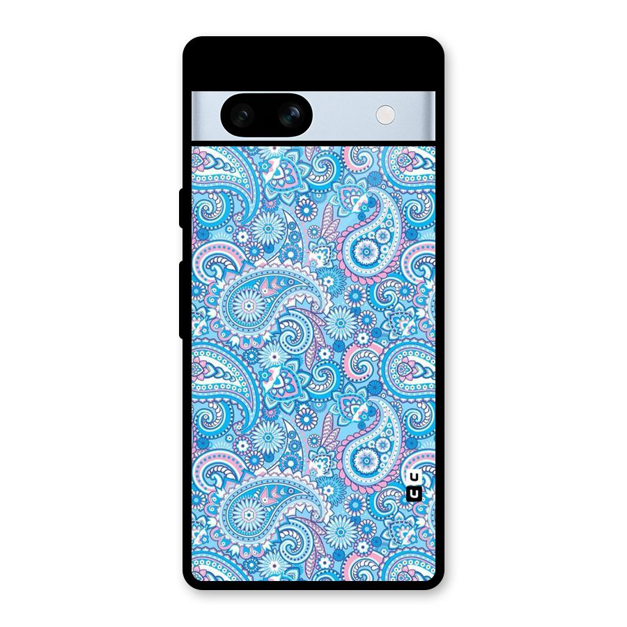 Blue Block Pattern Glass Back Case for Google Pixel 7a