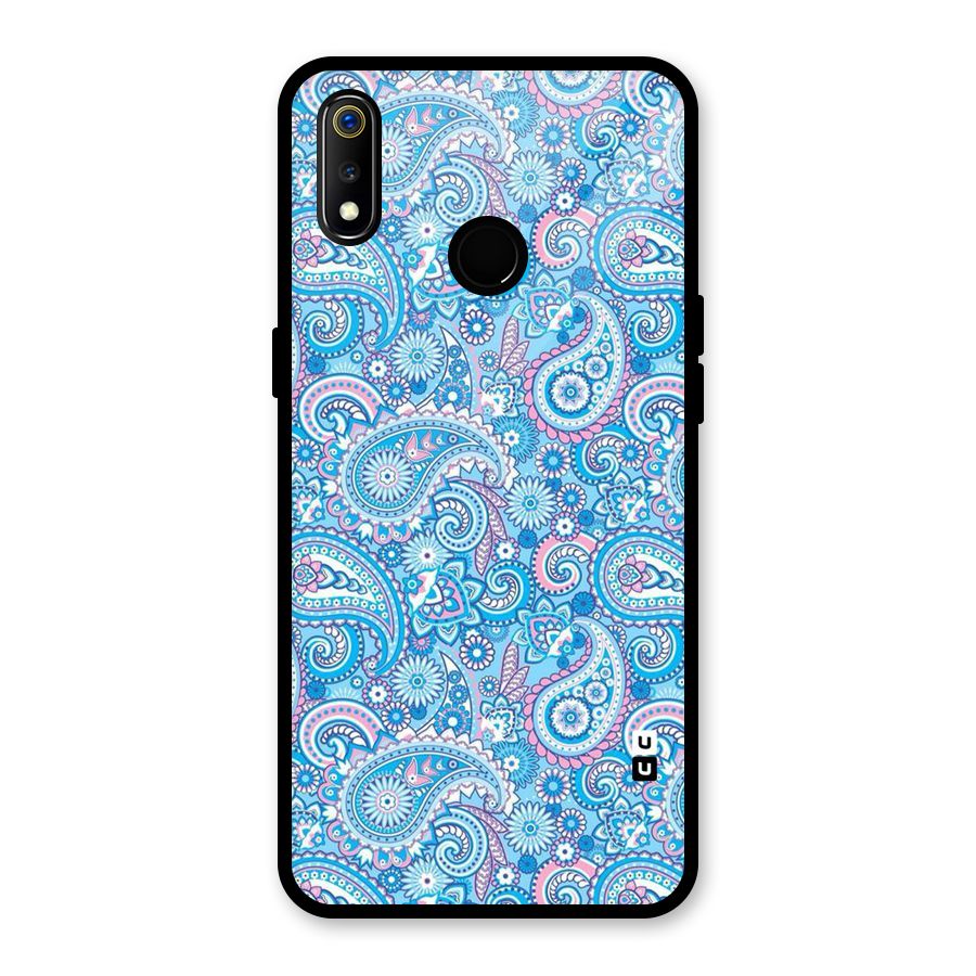 Blue Block Pattern Glass Back Case for Realme 3i