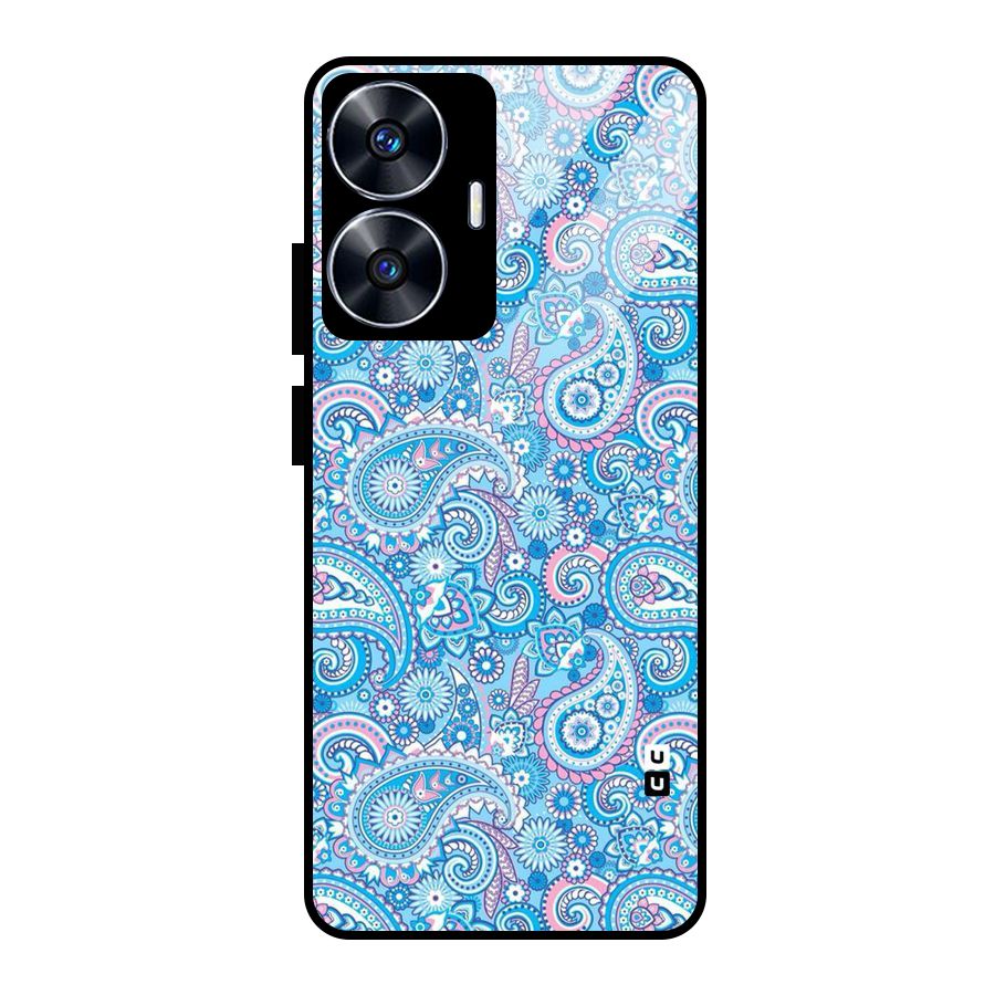 Blue Block Pattern Glass Back Case for Realme Narzo N55