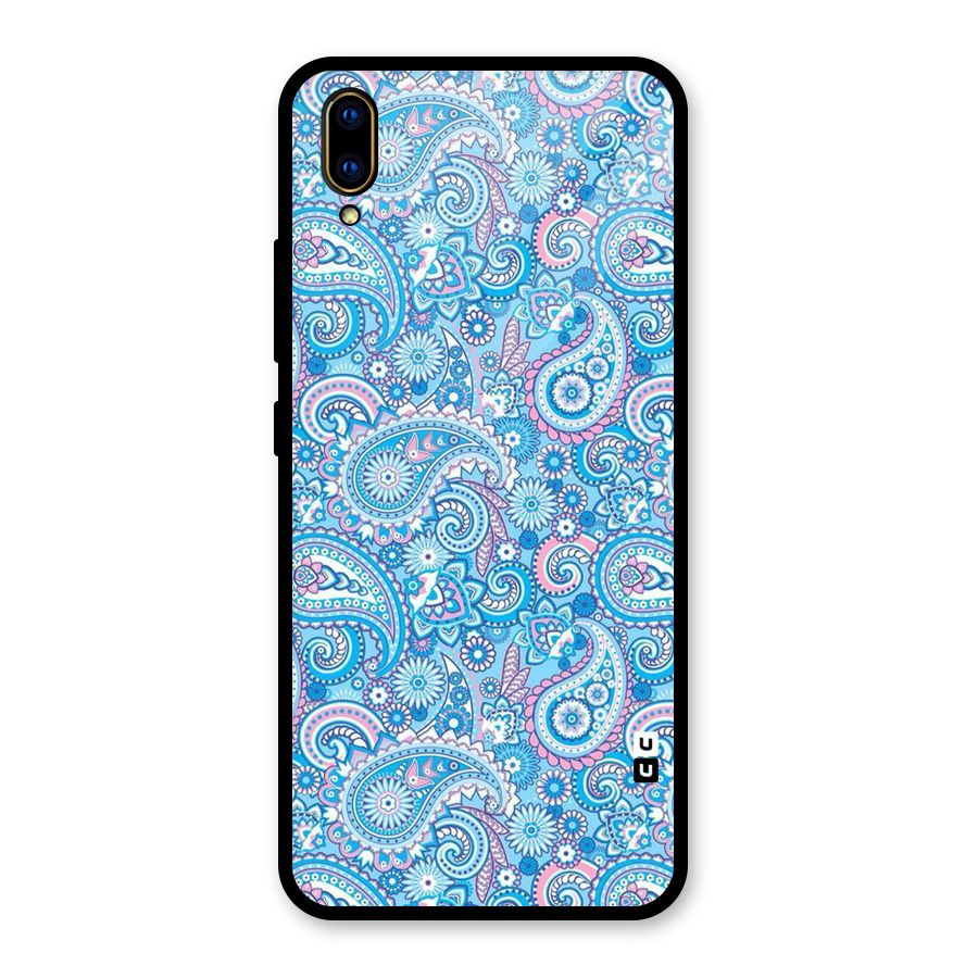 Blue Block Pattern Glass Back Case for Vivo V11 Pro