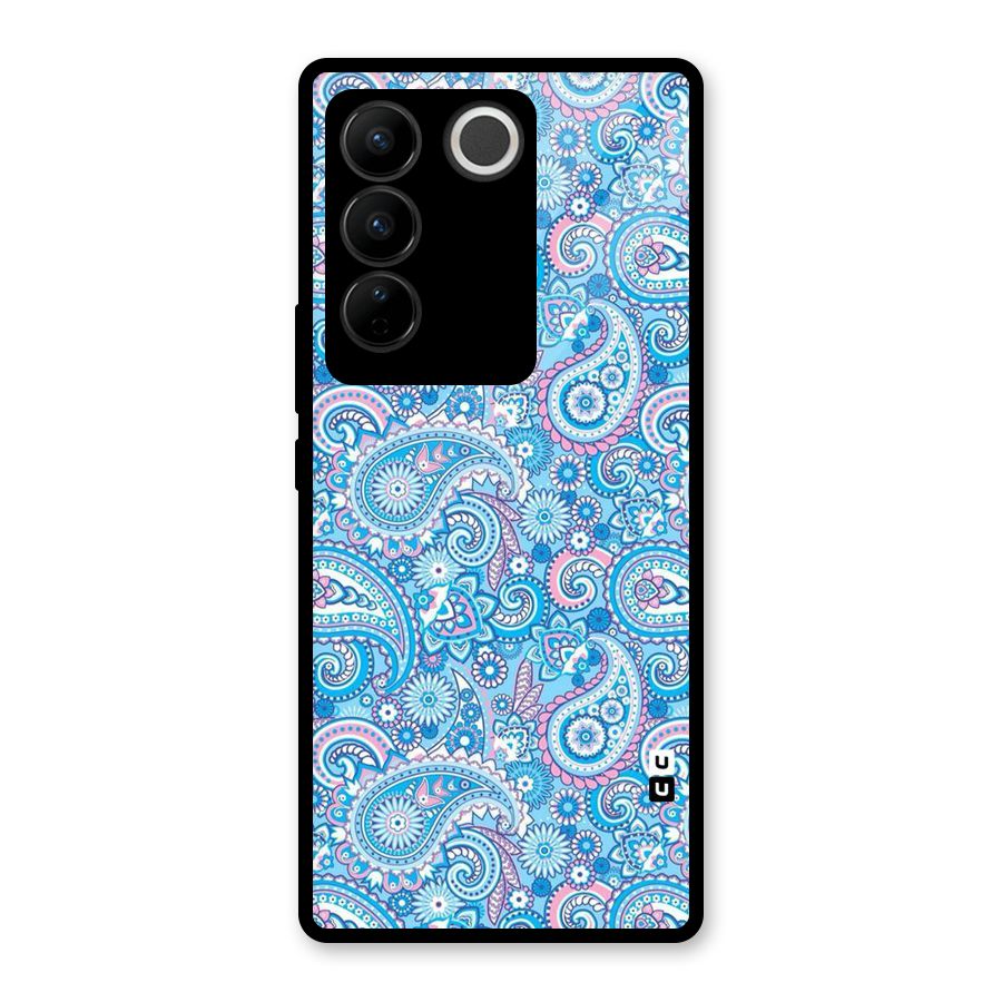 Blue Block Pattern Glass Back Case for Vivo V27