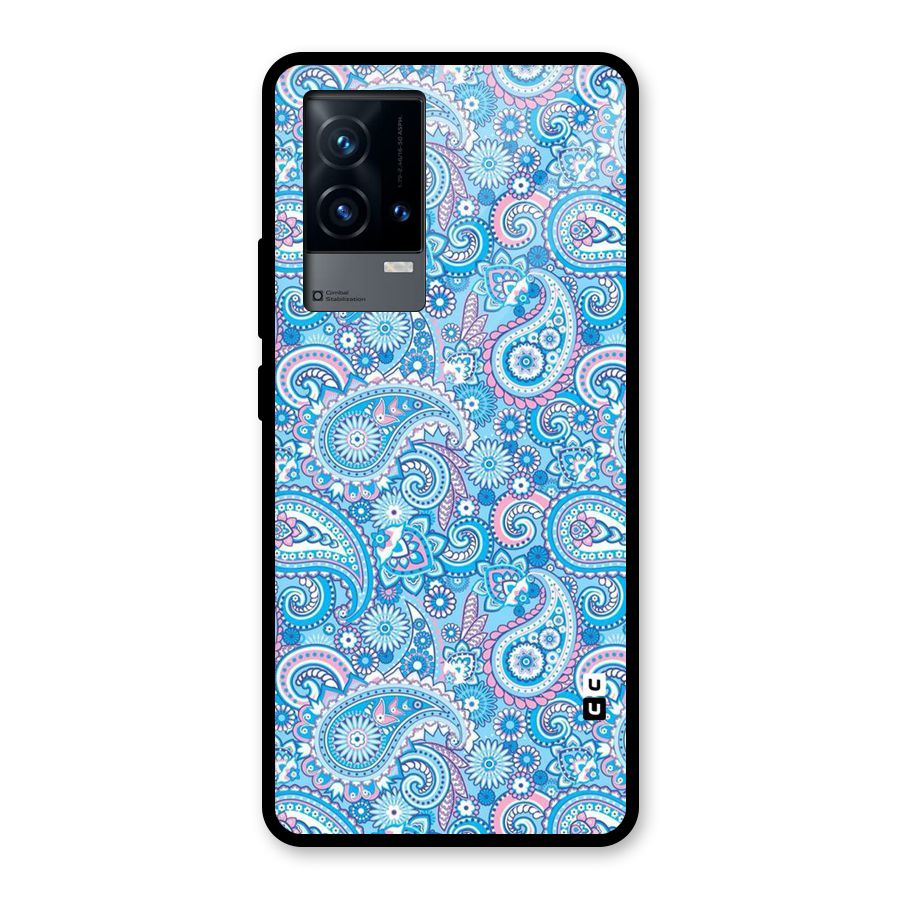 Blue Block Pattern Glass Back Case for iQOO 9 5G