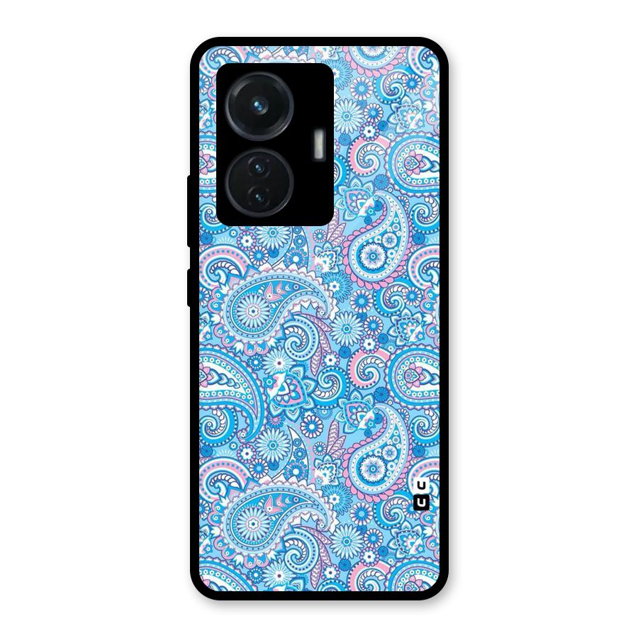 Blue Block Pattern Glass Back Case for iQOO Z6 44W