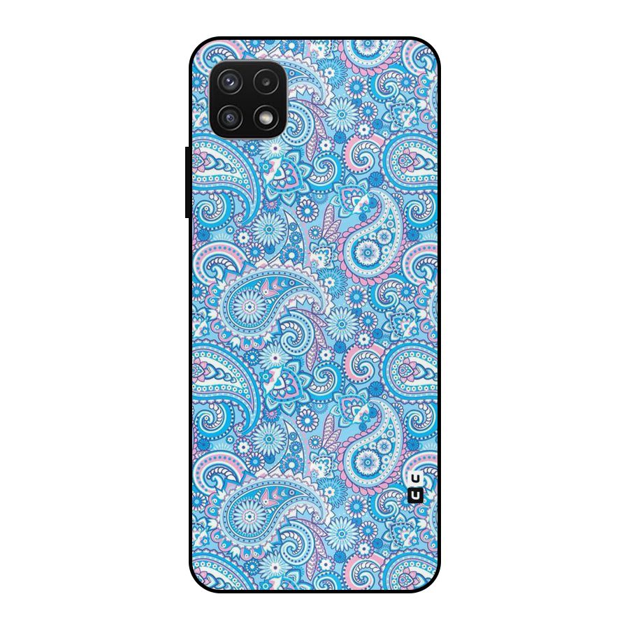 Blue Block Pattern Metal Back Case for Galaxy A22 5G