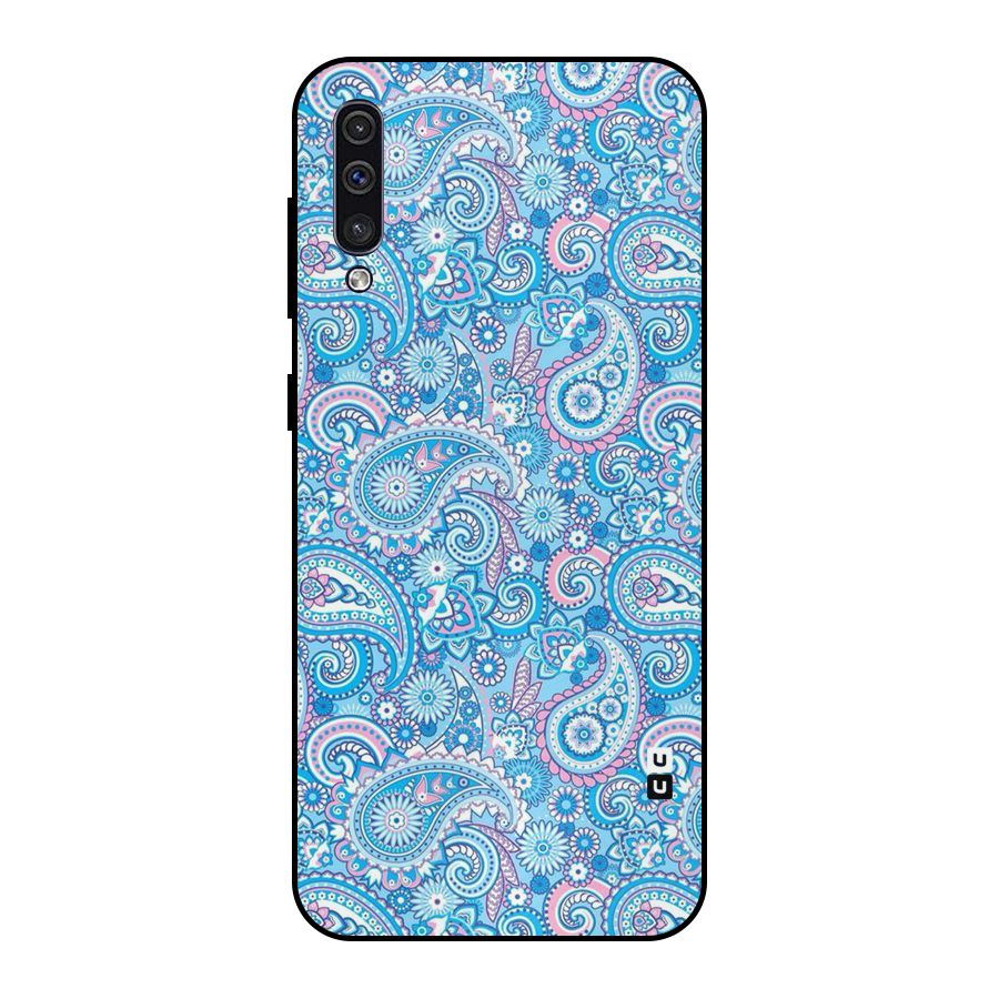 Blue Block Pattern Metal Back Case for Galaxy A50