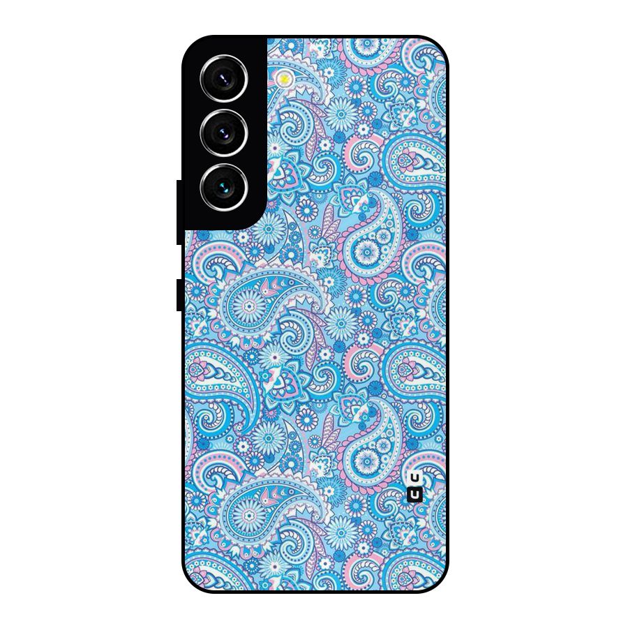 Blue Block Pattern Metal Back Case for Galaxy S22 5G