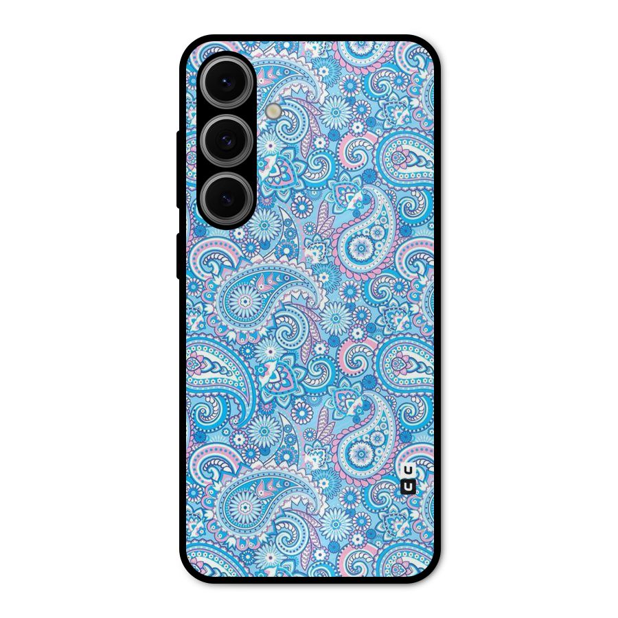 Blue Block Pattern Metal Back Case for Galaxy S24 FE