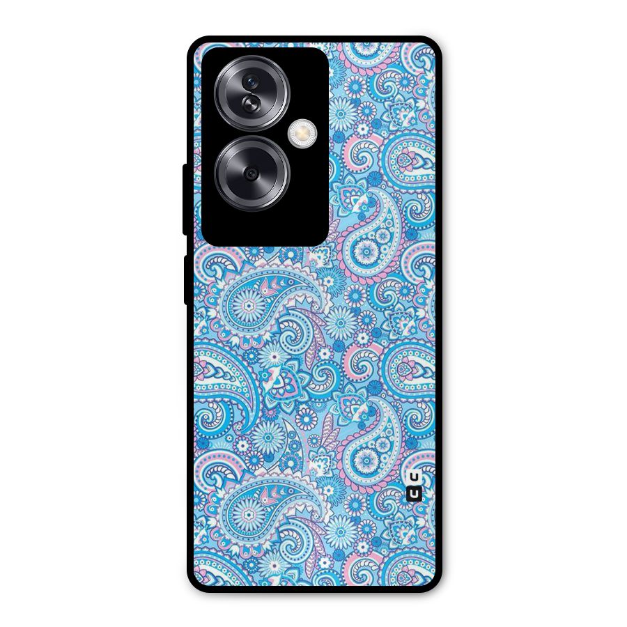 Blue Block Pattern Metal Back Case for Oppo A79 5G