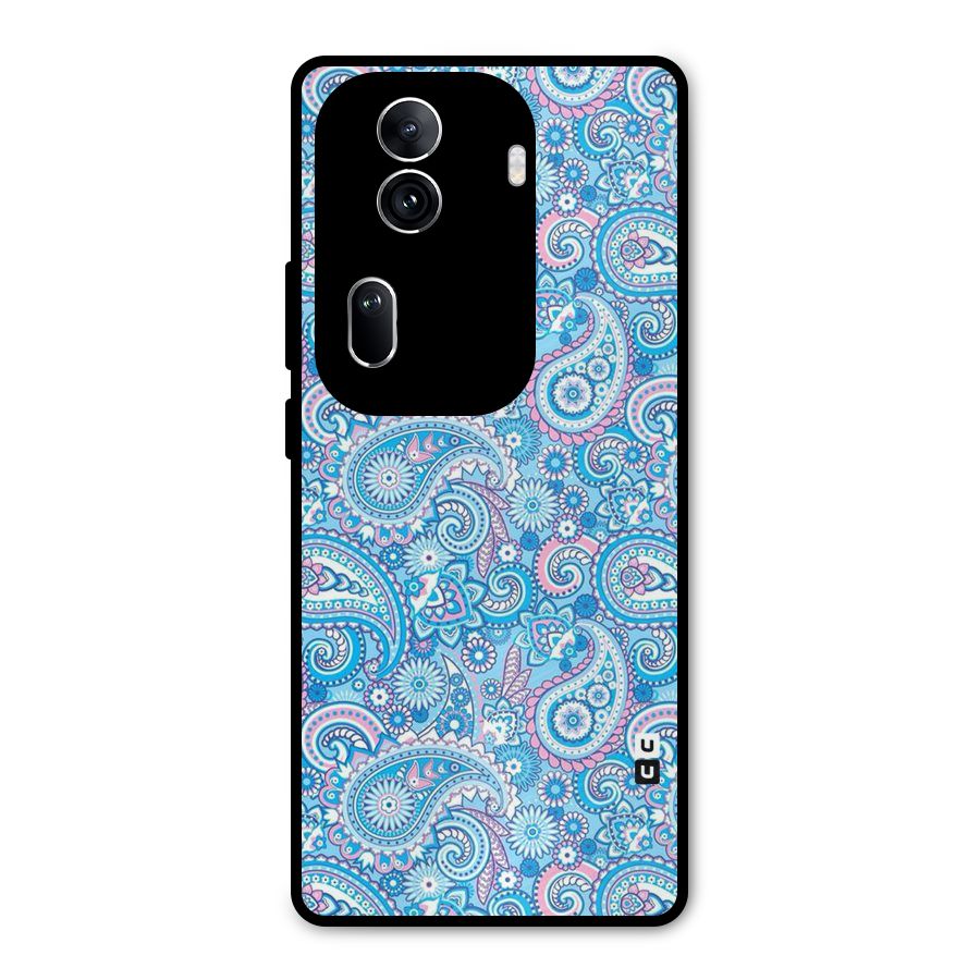Blue Block Pattern Metal Back Case for Oppo Reno11 Pro 5G