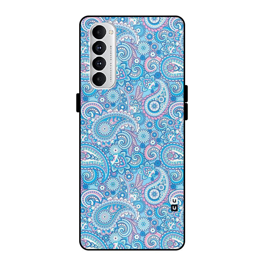 Blue Block Pattern Metal Back Case for Oppo Reno4 Pro