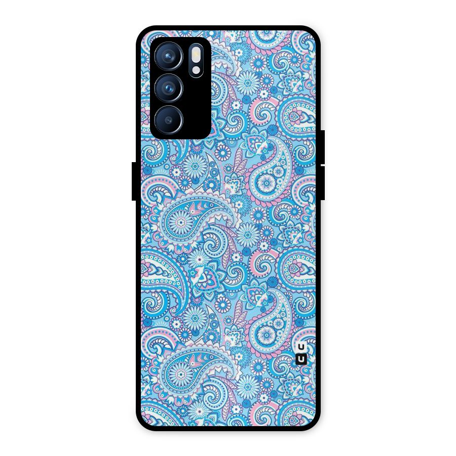 Blue Block Pattern Metal Back Case for Oppo Reno6 5G