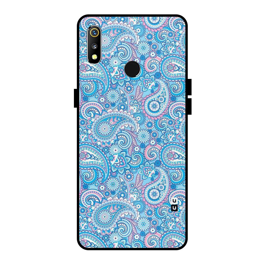Blue Block Pattern Metal Back Case for Realme 3