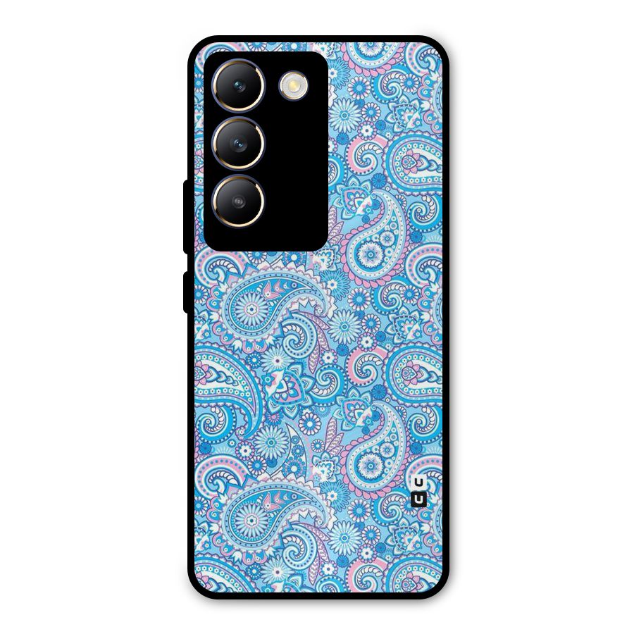 Blue Block Pattern Metal Back Case for Vivo T3 5G