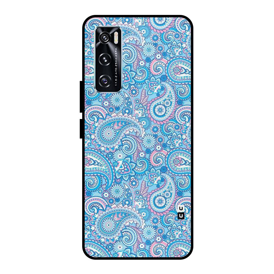 Blue Block Pattern Metal Back Case for Vivo V20 SE