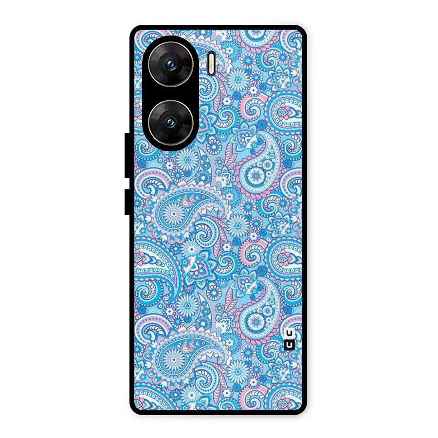 Blue Block Pattern Metal Back Case for Vivo V29e