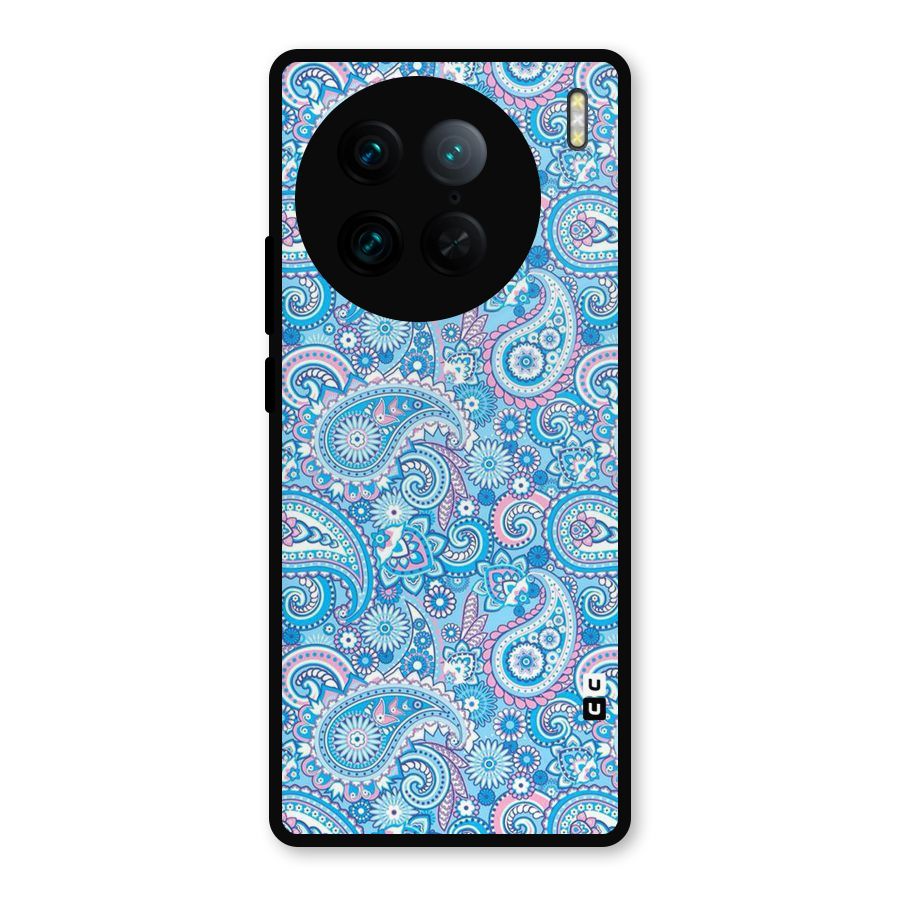 Blue Block Pattern Metal Back Case for Vivo X90 Pro