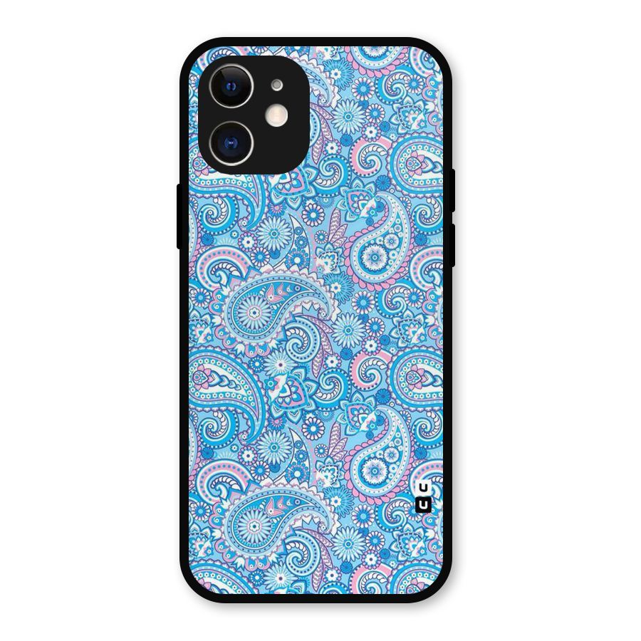 Blue Block Pattern Metal Back Case for iPhone 12
