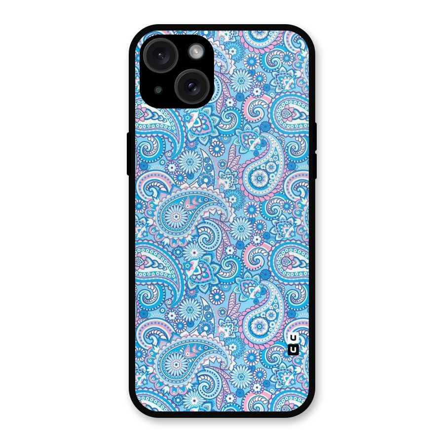 Blue Block Pattern Metal Back Case for iPhone 15 Plus