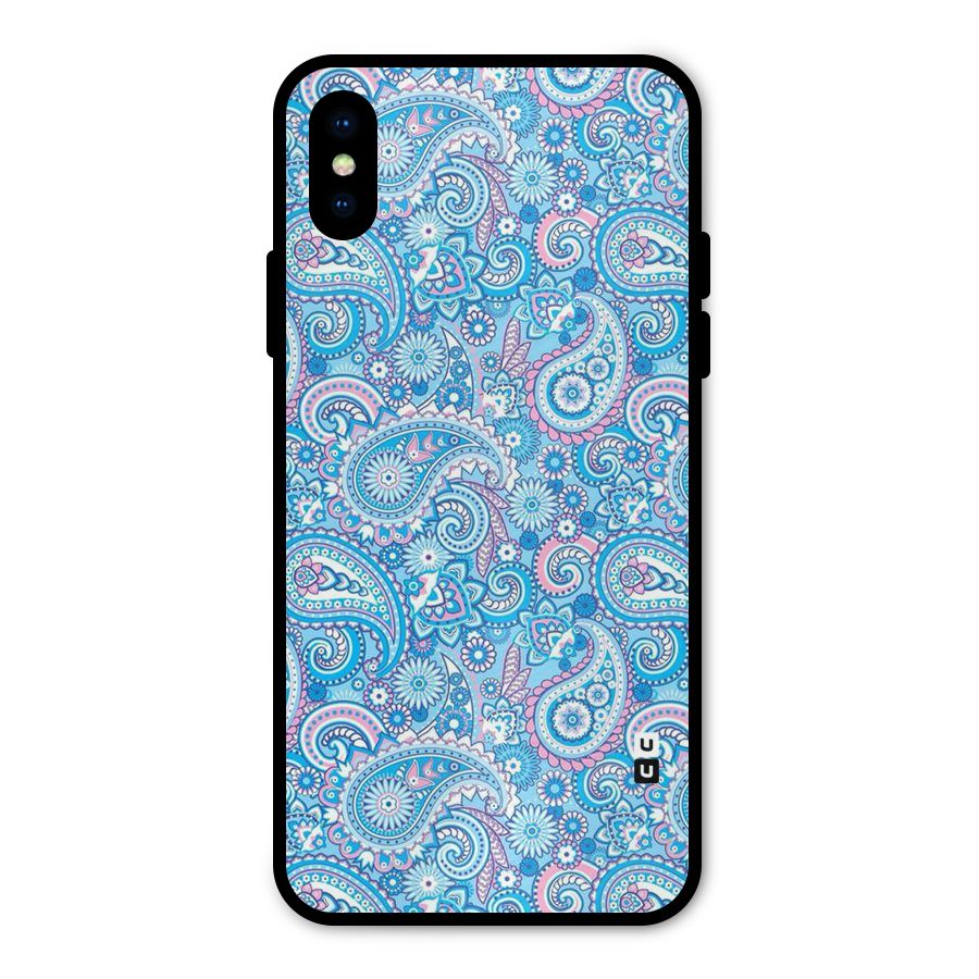 Blue Block Pattern Metal Back Case for iPhone X