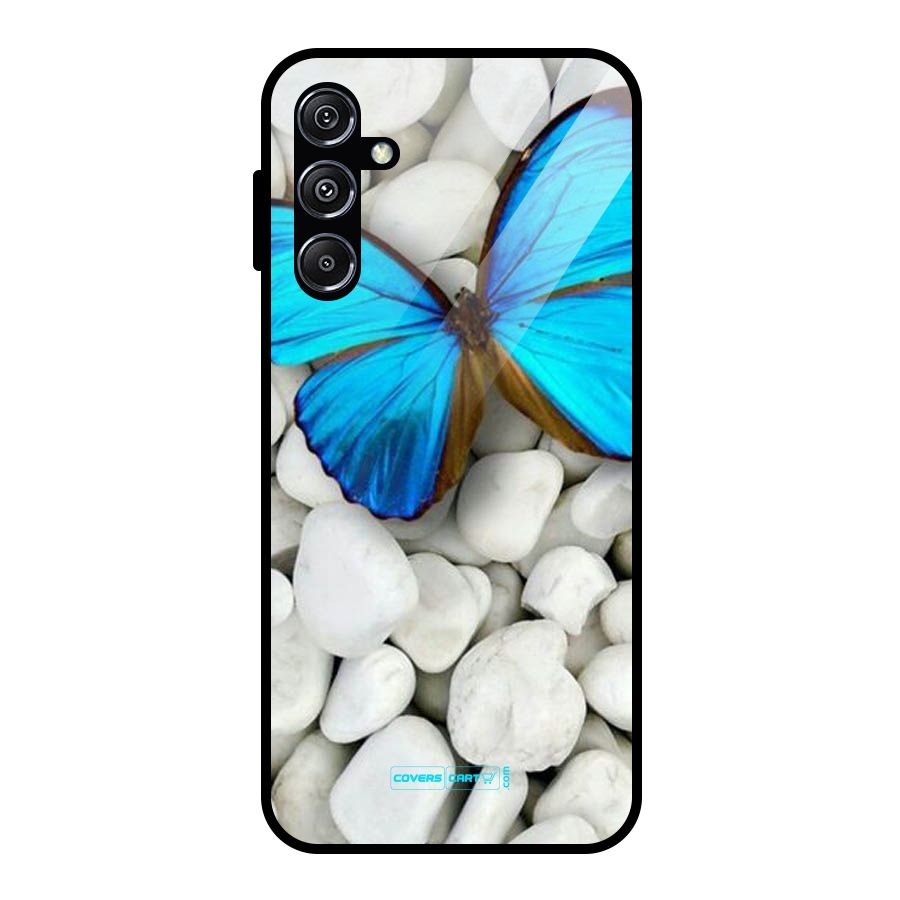 Blue Butterfly Glass Back Case for Galaxy M34 5G