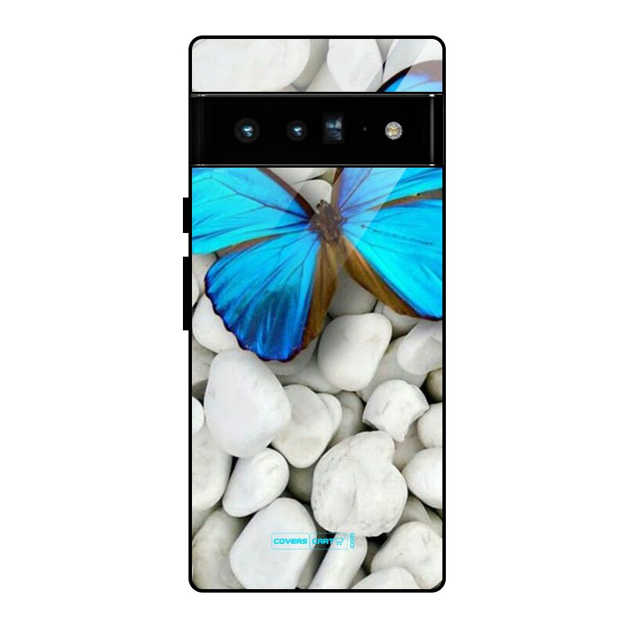 Blue Butterfly Glass Back Case for Google Pixel 6 Pro