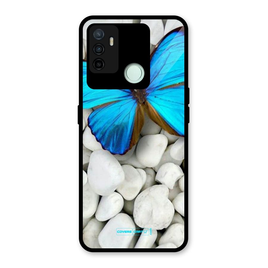 Blue Butterfly Glass Back Case for Oppo A53