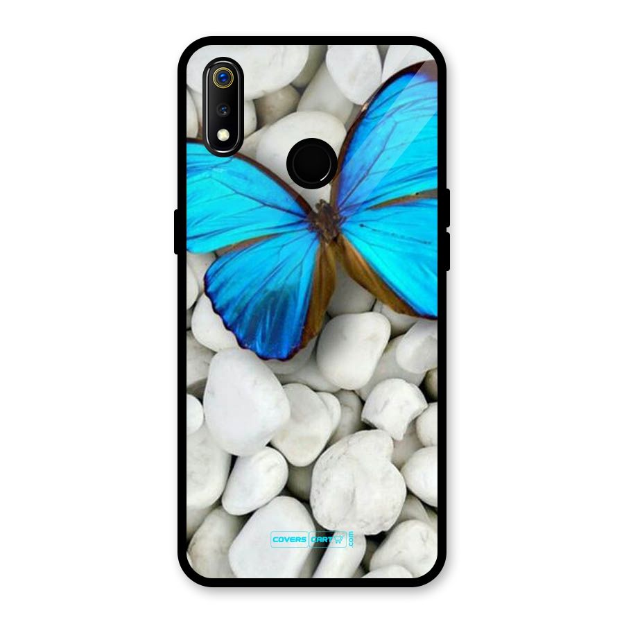 Blue Butterfly Glass Back Case for Realme 3i