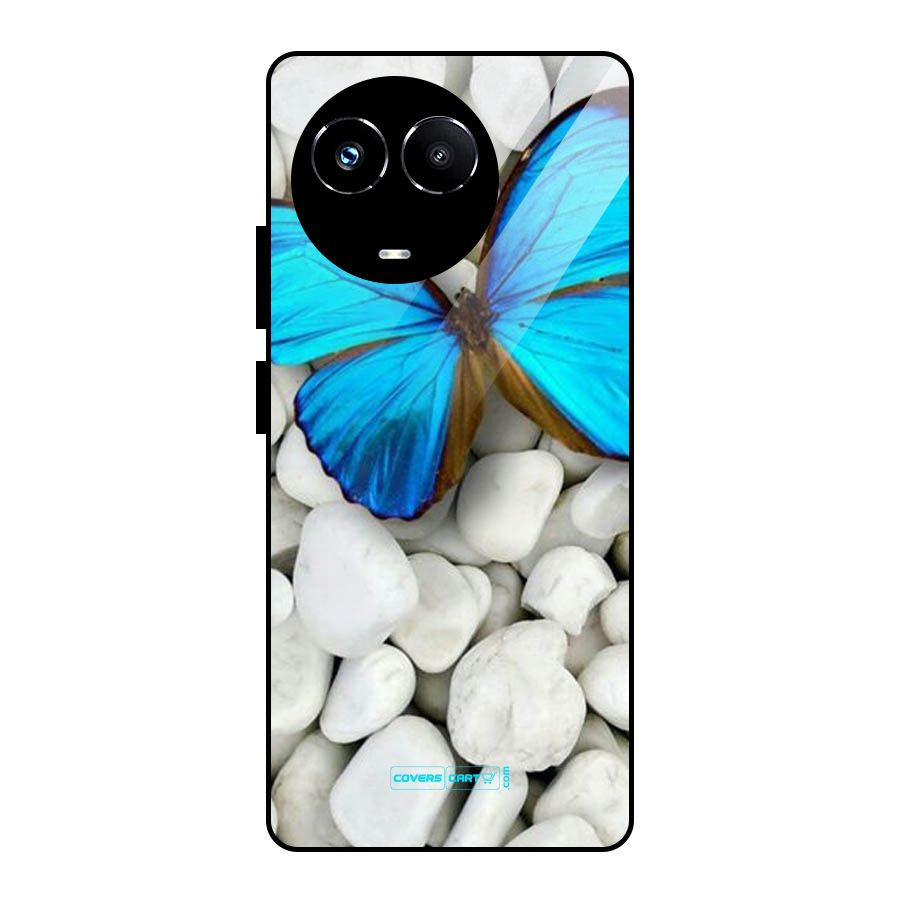 Blue Butterfly Glass Back Case for Realme Narzo 60X