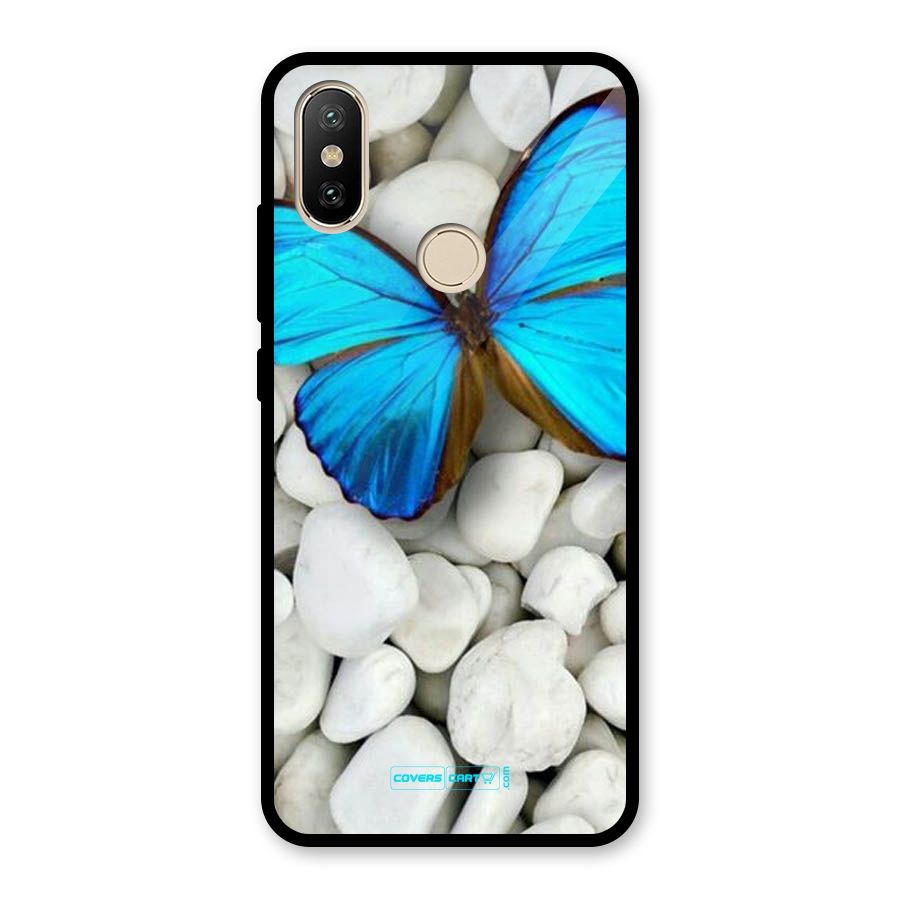 Blue Butterfly Glass Back Case for Redmi A2