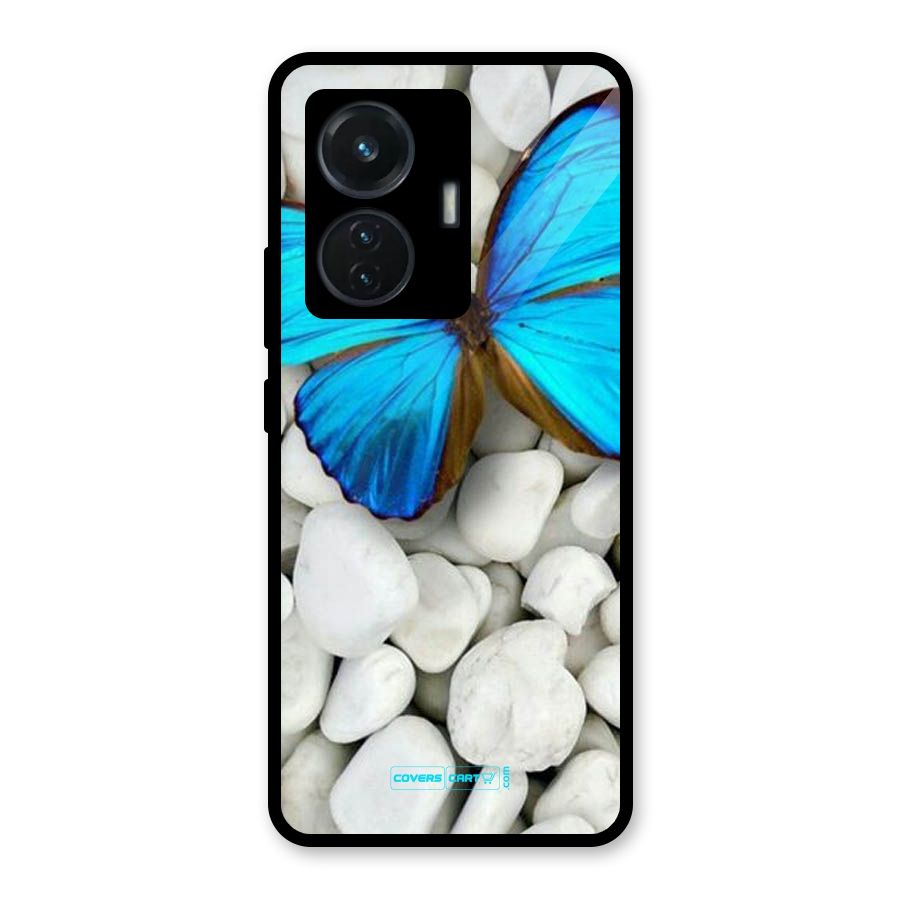 Blue Butterfly Glass Back Case for Vivo T1 44W