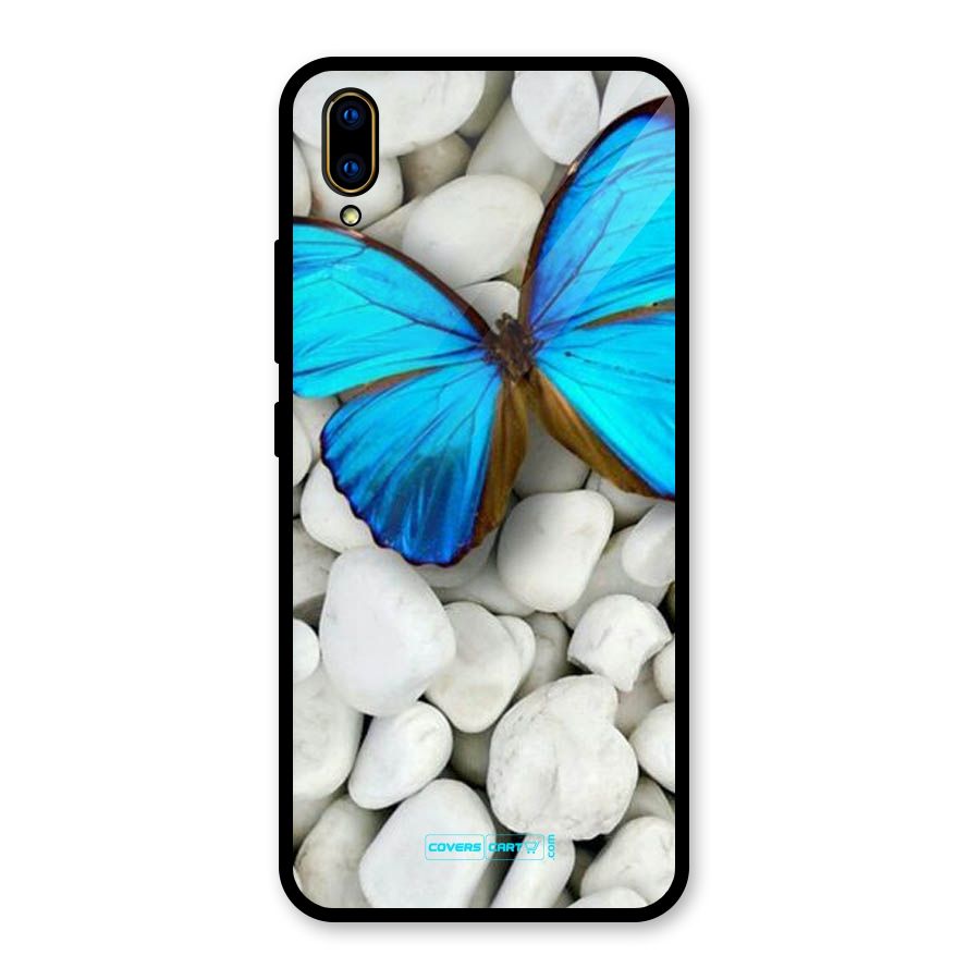 Blue Butterfly Glass Back Case for Vivo V11 Pro