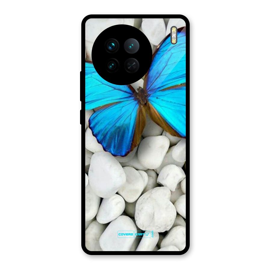 Blue Butterfly Glass Back Case for Vivo X90