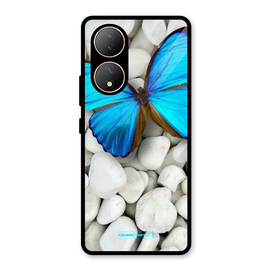 Blue Butterfly Glass Back Case for Vivo Y100A