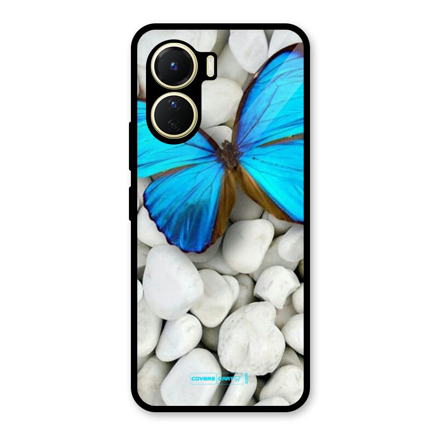 Blue Butterfly Glass Back Case for Vivo Y16