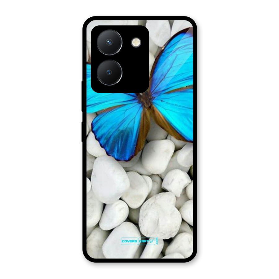Blue Butterfly Glass Back Case for Vivo Y36