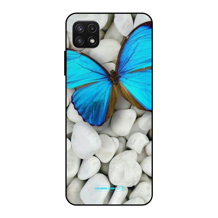 Blue Butterfly Metal Back Case for Galaxy A22 5G