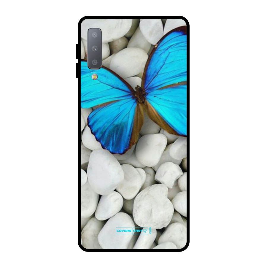 Blue Butterfly Metal Back Case for Galaxy A7 (2018)
