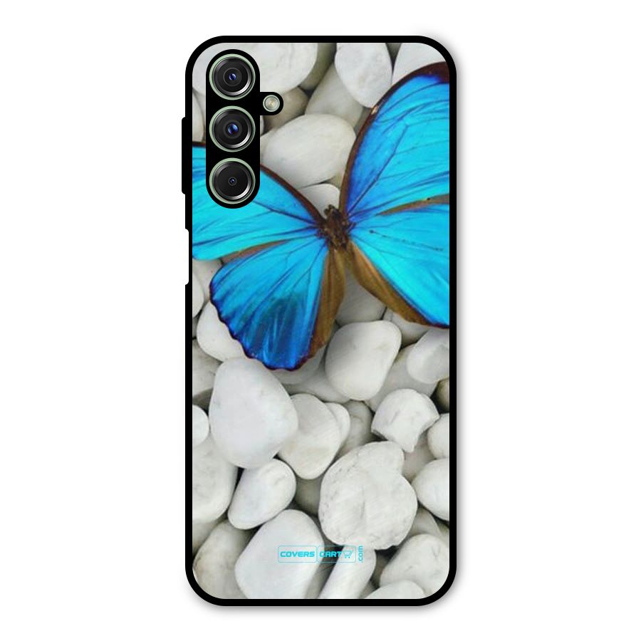 Blue Butterfly Metal Back Case for Galaxy F34
