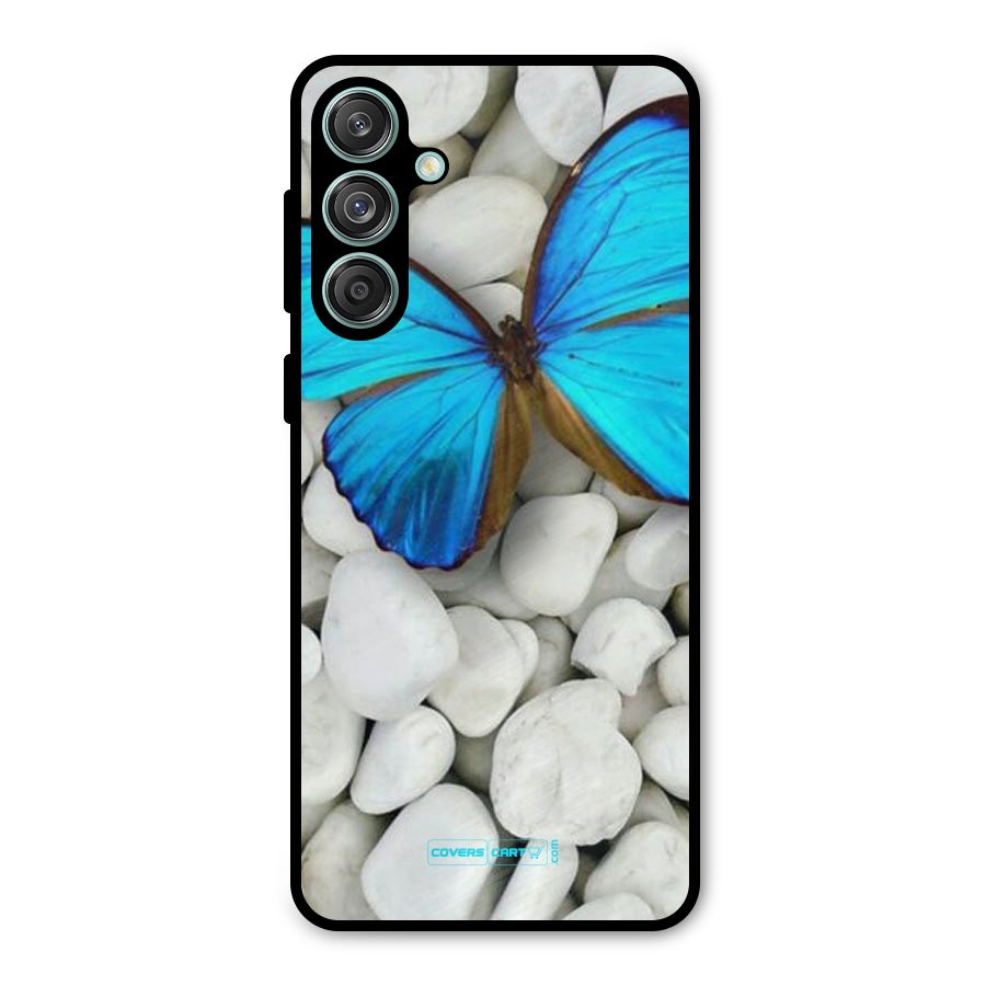 Blue Butterfly Metal Back Case for Galaxy M55 5G
