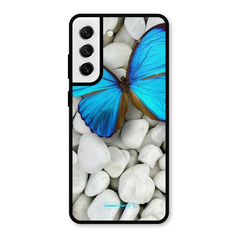 Blue Butterfly Metal Back Case for Galaxy S21 FE 5G