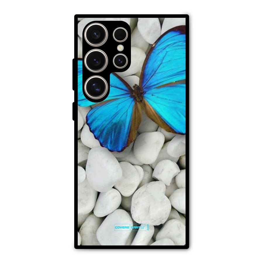 Blue Butterfly Metal Back Case for Galaxy S24 Ultra