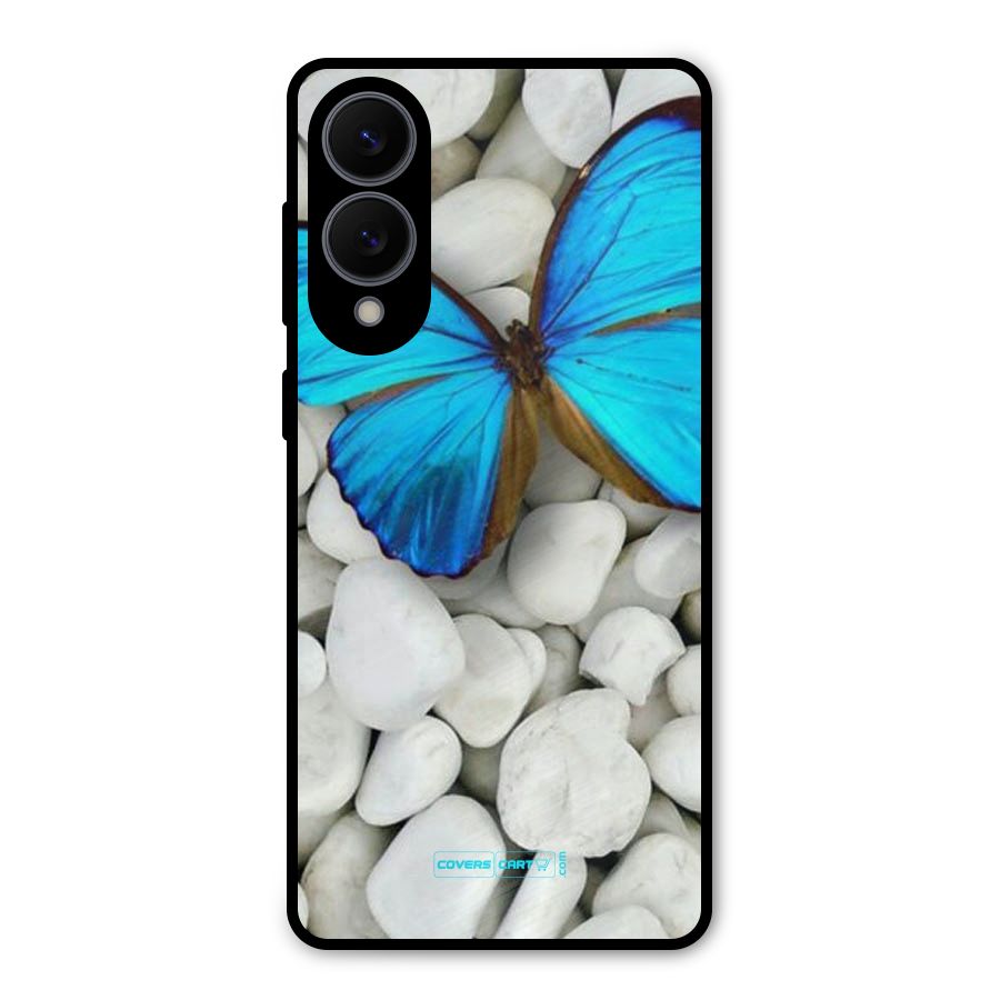 Blue Butterfly Metal Back Case for Galaxy S25 Edge