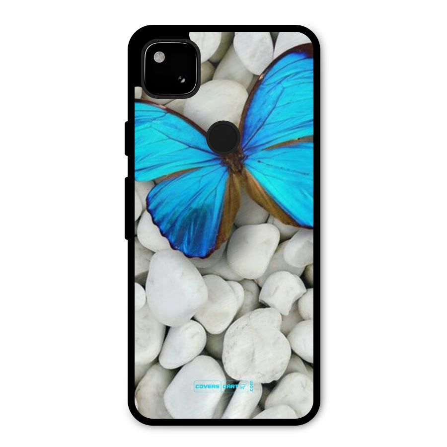 Blue Butterfly Metal Back Case for Google Pixel 4a