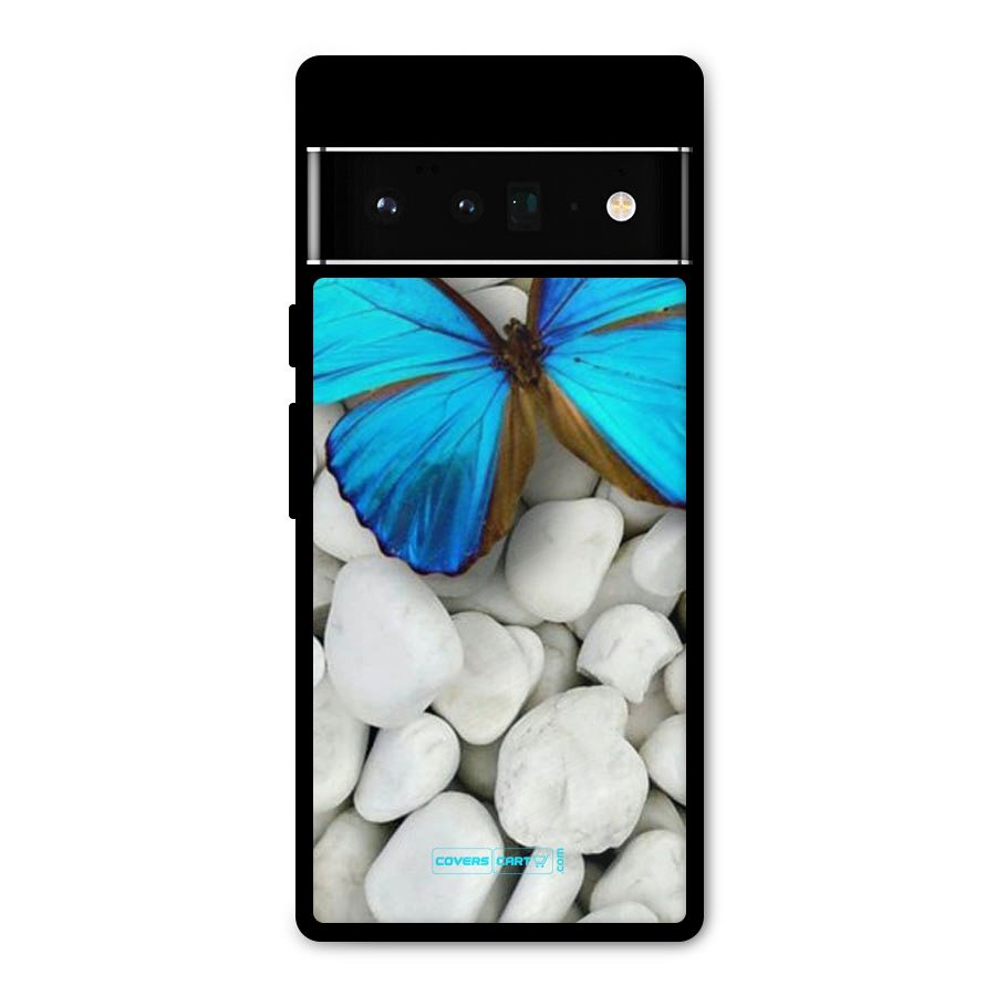 Blue Butterfly Metal Back Case for Google Pixel 6 Pro