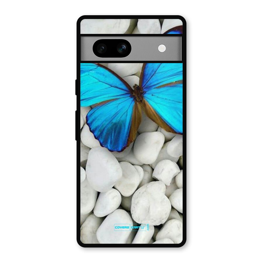 Blue Butterfly Metal Back Case for Google Pixel 7a